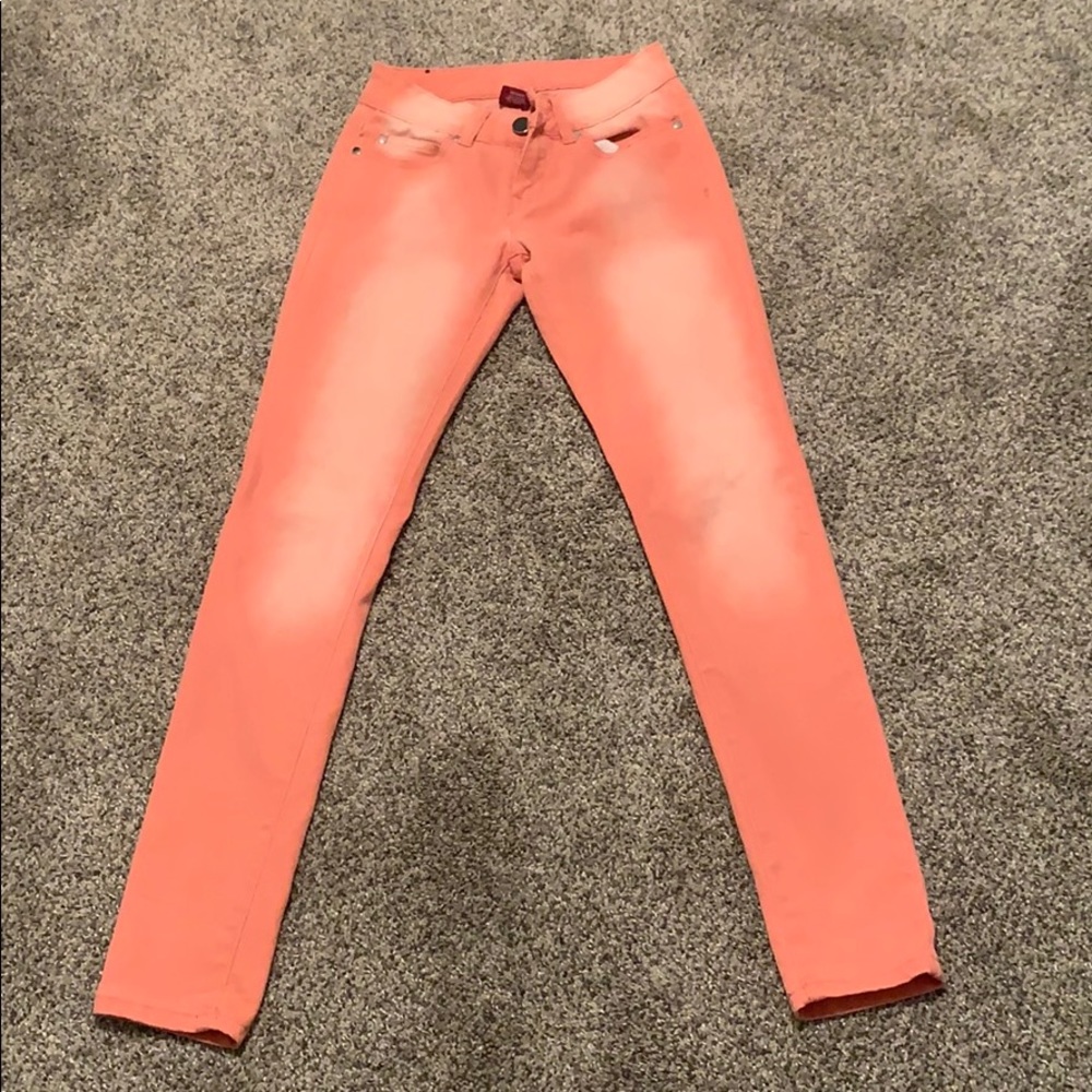 Coral Faded Wash Skinny Pants